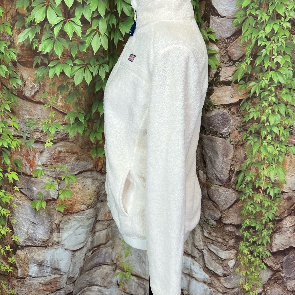 VINRYARD VINES Ivory Zip Front Long Sleeve Fleece Jacket, XS - Picture 8 of 14